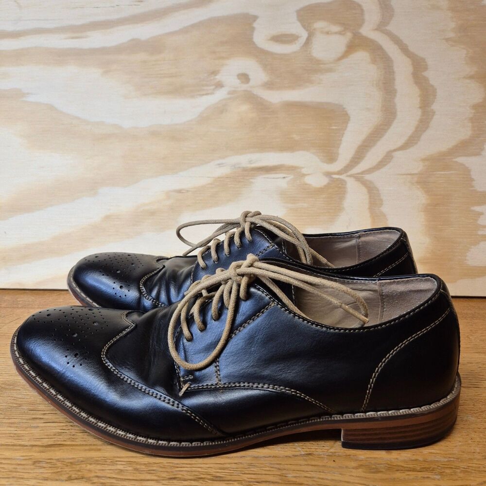 Steve Madden Mens 8M Black Wingtip Oxford Dress Shoes Brogue Lace Up
